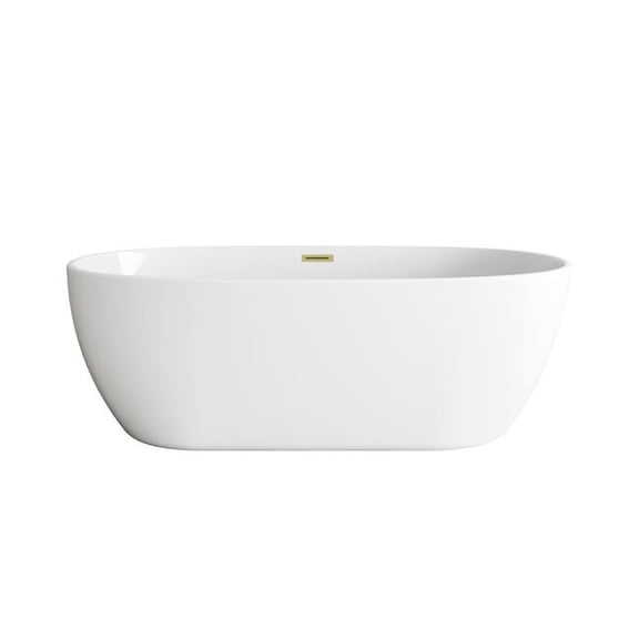 Elegant Kitchen & Bath BT10770GW-BGD 77 in. Soaking Bathtub, Glossy White with Brushed Gold Trim