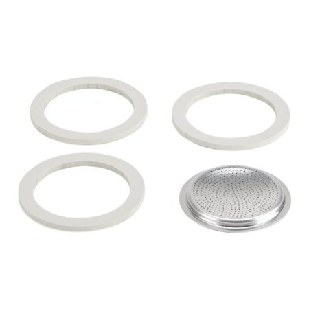 Packaging of 3 gaskets and 1 filter for aluminum coffeepots 3 cups