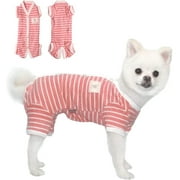 TONY HOBY Pet Dog Pajamas Stripes 4 Legged Dog Pjs Jumpsuit Soft Cotton Dog Clothes for Female Dog Pink, XXL