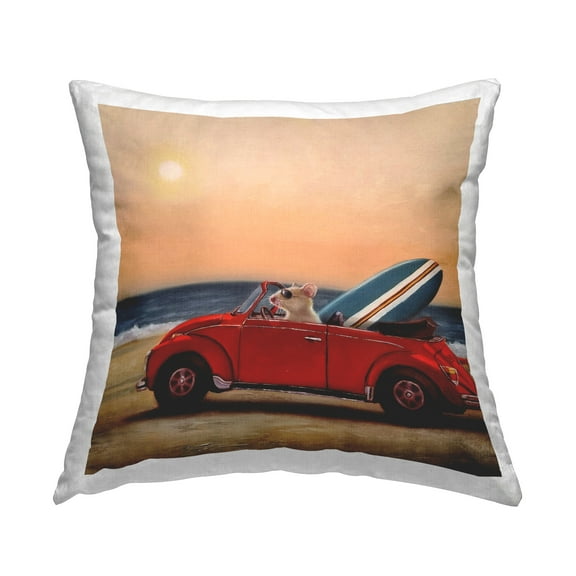 Stupell Industries Mouse Beach Cruise Surf and Sand Car Coastal Multi-Color,18 x 7 x 18 Decorative Pillows