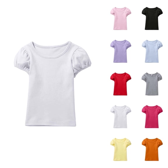 Soft Girls Short Sleeve T Shirt with Puff Sleeves, Polka Swiss Dots Tops for Kids, Casual Summer Blouse Tunic Tee [Feature Name], main Product Details, subordinate Product Details