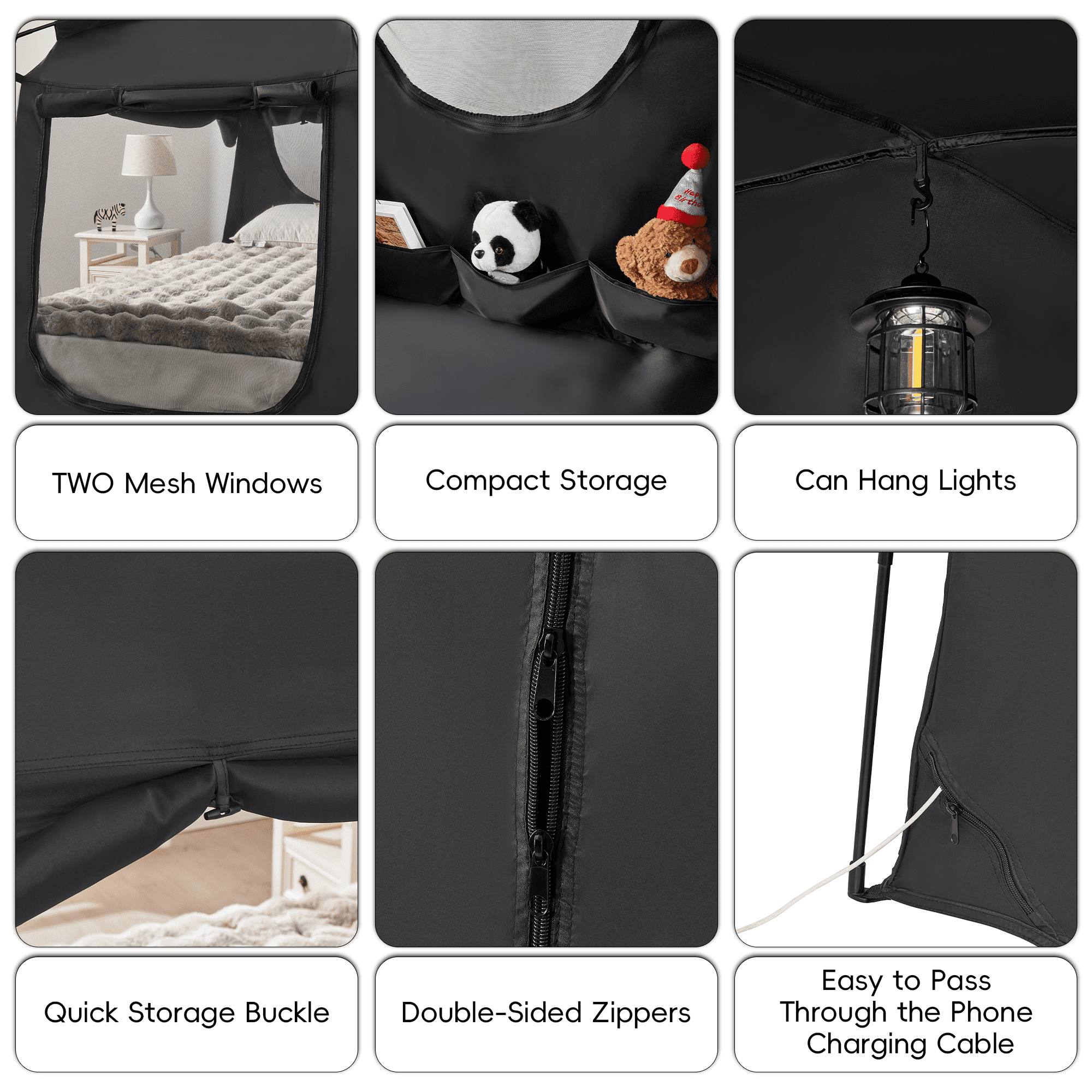 Black Privacy Twin Bed Tent for Adults Kids,Blackout Sleep Bed Tents Canopy with Breathable Mesh Windows