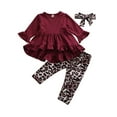 thumbnail image 1 of Toddler Kid Baby Girl Outfit Clothes Ruffled T-shirt Long Top Dress+Leopard Long Pants Headband Clothes Set Outfits, 1 of 5