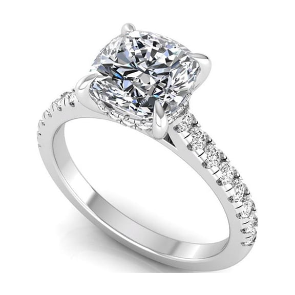 SHANTI JEWEL IGI Certified 2.25 Carat Cushion Lab Grown Diamond (1.5 Ct, F, VS1) 14K White Gold Hidden Halo Engagement Anniversary Ring for Women 7 US