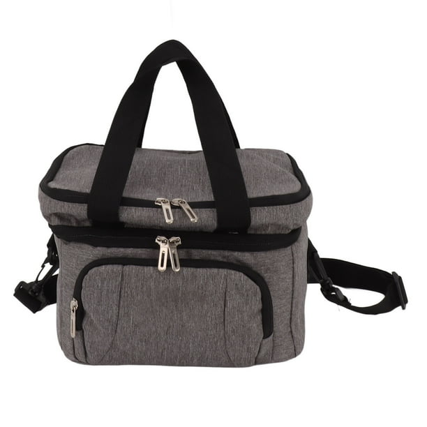 Bolsa térmica plegable de tela Oxford PEVA, a prueba de fugas, con doble aislamiento, bolsa de almuerzo con correa ajustable para el hombro para viajes, playa, picnic, camping, cáñamo, gris,