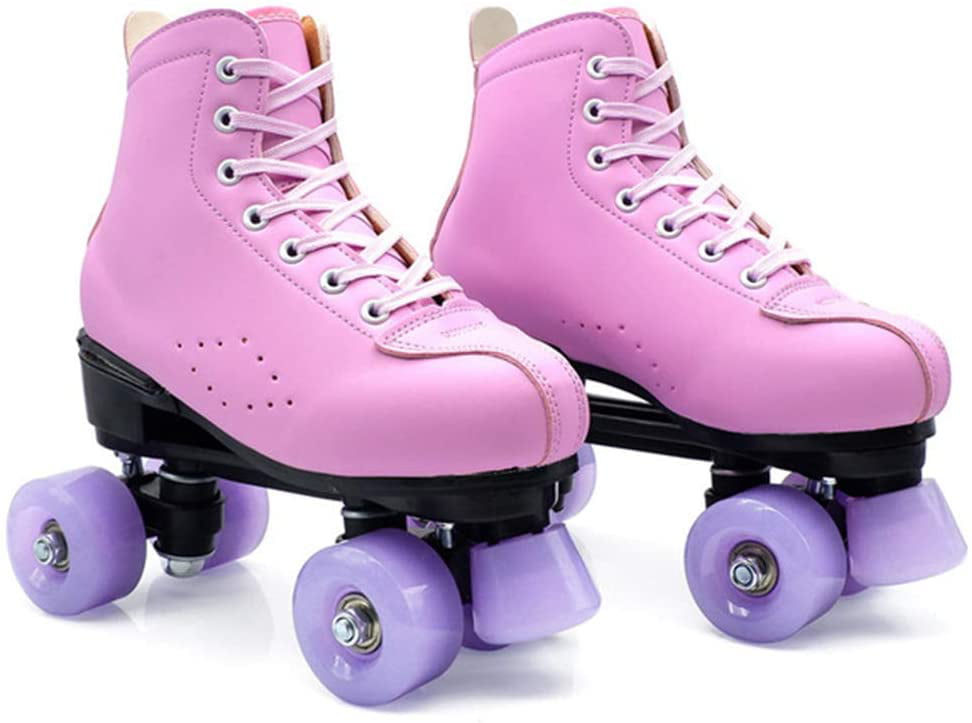 Roller Skates Classic Roller Skates Premium PU Leather High-top Four-Wheel Roller Skates Rechargeable Shiny Roller Skates for Unisex Youth Adults 