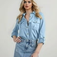 thumbnail image 2 of Summer Tops for Women, Womens Tops, Women's Denim Shirts for Casual Wear - Long Sleeve Collared Top with Button Down Front - Stylish Everyday Blouse for Modern Women, 2 of 5