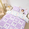 thumbnail image 2 of Erosebridal Kawaii Bowknot Queen Duvet Cover Set for Kids Girls, Cute Heart Bedding, Purple White, Colorful Stars Reversible, 1 Duvet Cover and 2 Pillowcases (No Comforter), 2 of 5