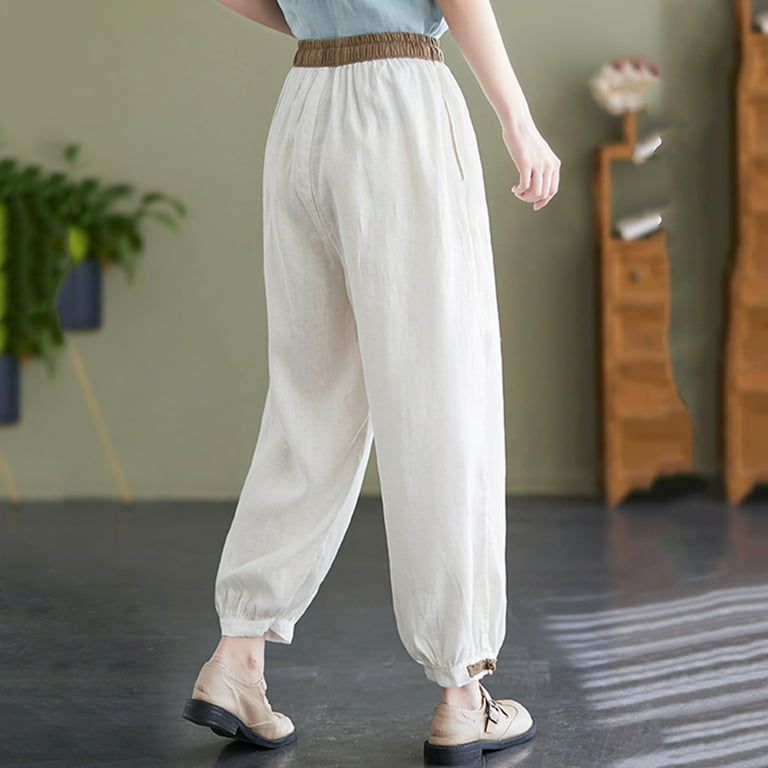 Work Wear for Women Linen Pocket Elastic Breathable Trousers Loose