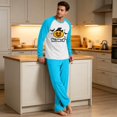 thumbnail image 4 of Dwelliawo Two Piece Mens Halloween Pajama Set, Raglan Crew Neck Color Block Outfit, Skin Friendly Soft Sleepwear For Home Holiday Sky Blue XL, 4 of 6