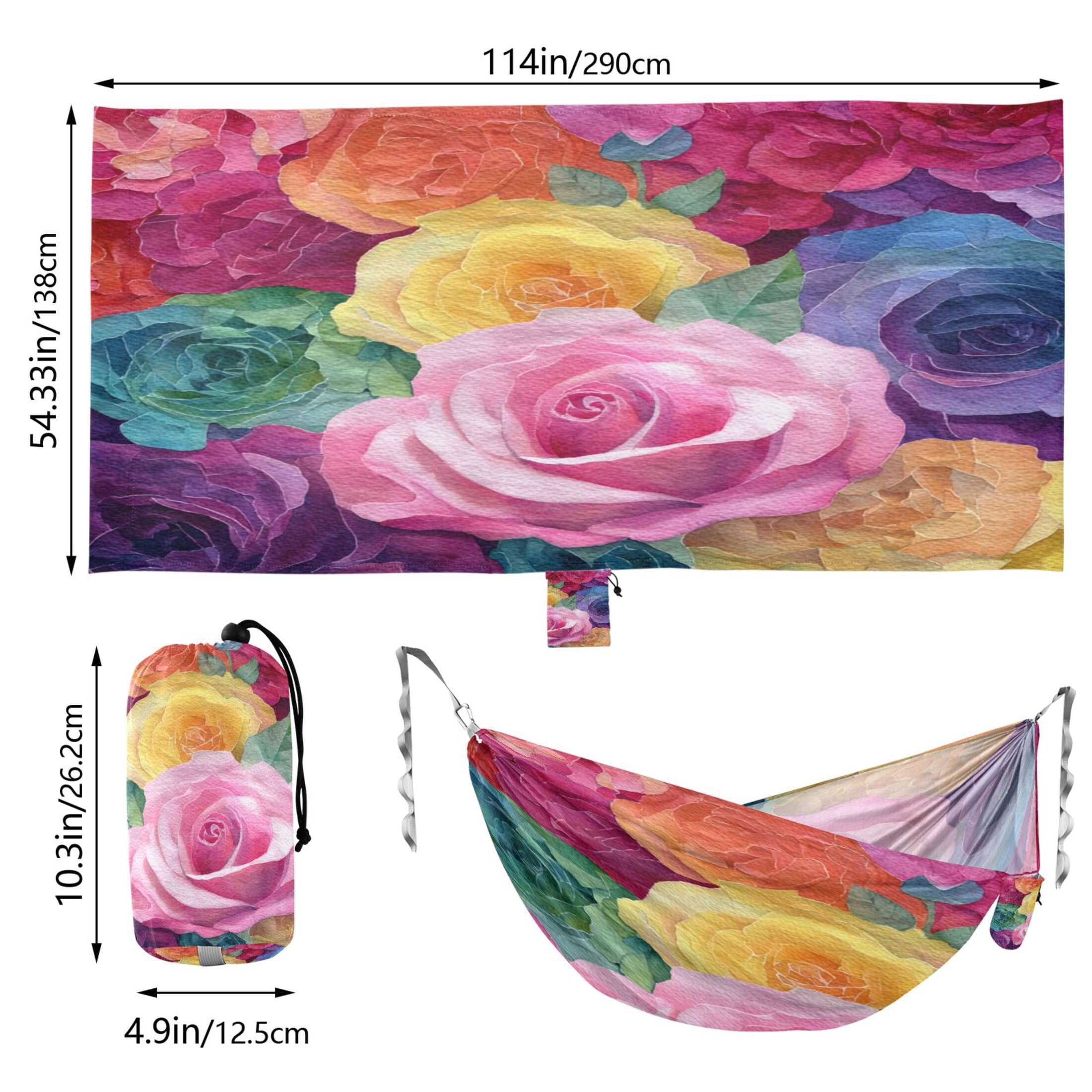 Hammock Camping Hammock Nylon Portable Hammock Travel Camping Hammock Romantic Watercolor Rose Art