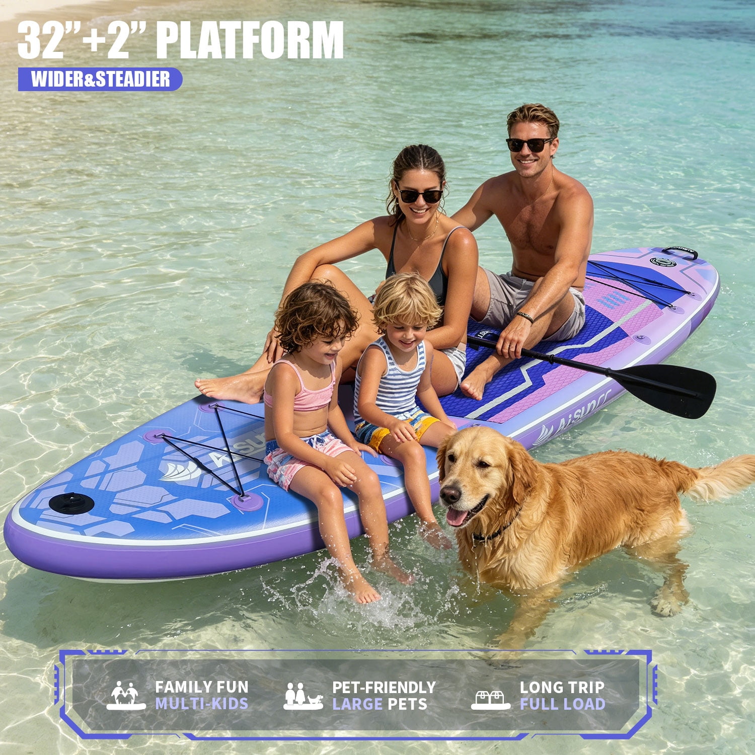 AISUNSS 11FT Inflatable Fishing Stand Up Paddle Board, 6'' Thick Deck, Complete Premium Full SUP Accessories Included