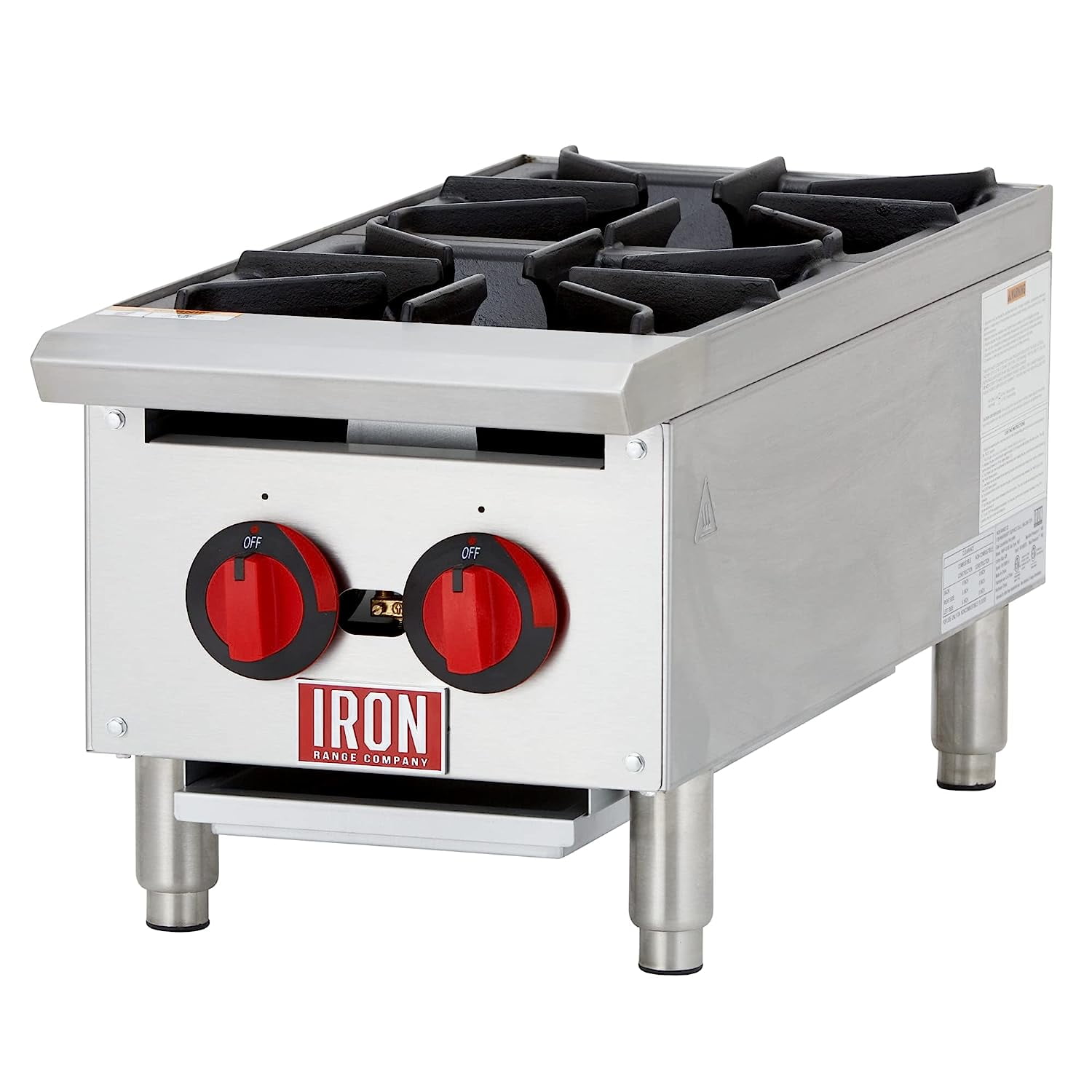 Iron Range IRHP-12-2B 12" Two Burner Countertop Commercial Gas Hot Plate, Stainless Steel, 50,000 BTU, ETL Listed