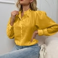 thumbnail image 2 of QLEICOM Womens Button Down V Neck Shirts, Long Sleeve Roll Up Cuffed Sleeve Casual Work Plain Blouse Tops, Classic Chiffon Loose Fit Work Shirt Tops with Pockets Yellow L, 2 of 6