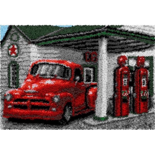 Rug Making Latch Hooking Kit | Vintage Gas Station (5 sizes available)