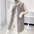 thumbnail image 3 of comerut Fall Winter Women Vest Coat Round Neck Loose Mid Length Sleeveless Single-breasted Pockets Cardigan Warm Thick Outwear Waistcoat, 3 of 8