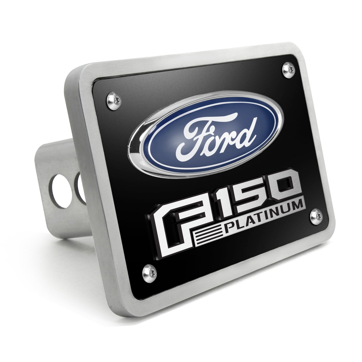 IPick Tow Hitch Cover For Ford F-150 Platinum - 3/8" Brushed Aluminum With 3D Black Logo, Class 3 - View #3