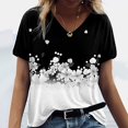 thumbnail image 1 of ICHUANYI Clearance Adult Fashion Woman V-Neck Short Sleeve Tops T-Shirt Flower Prints Loose Short(Black, XL) ICHUANYI WER2023080809598, 1 of 5