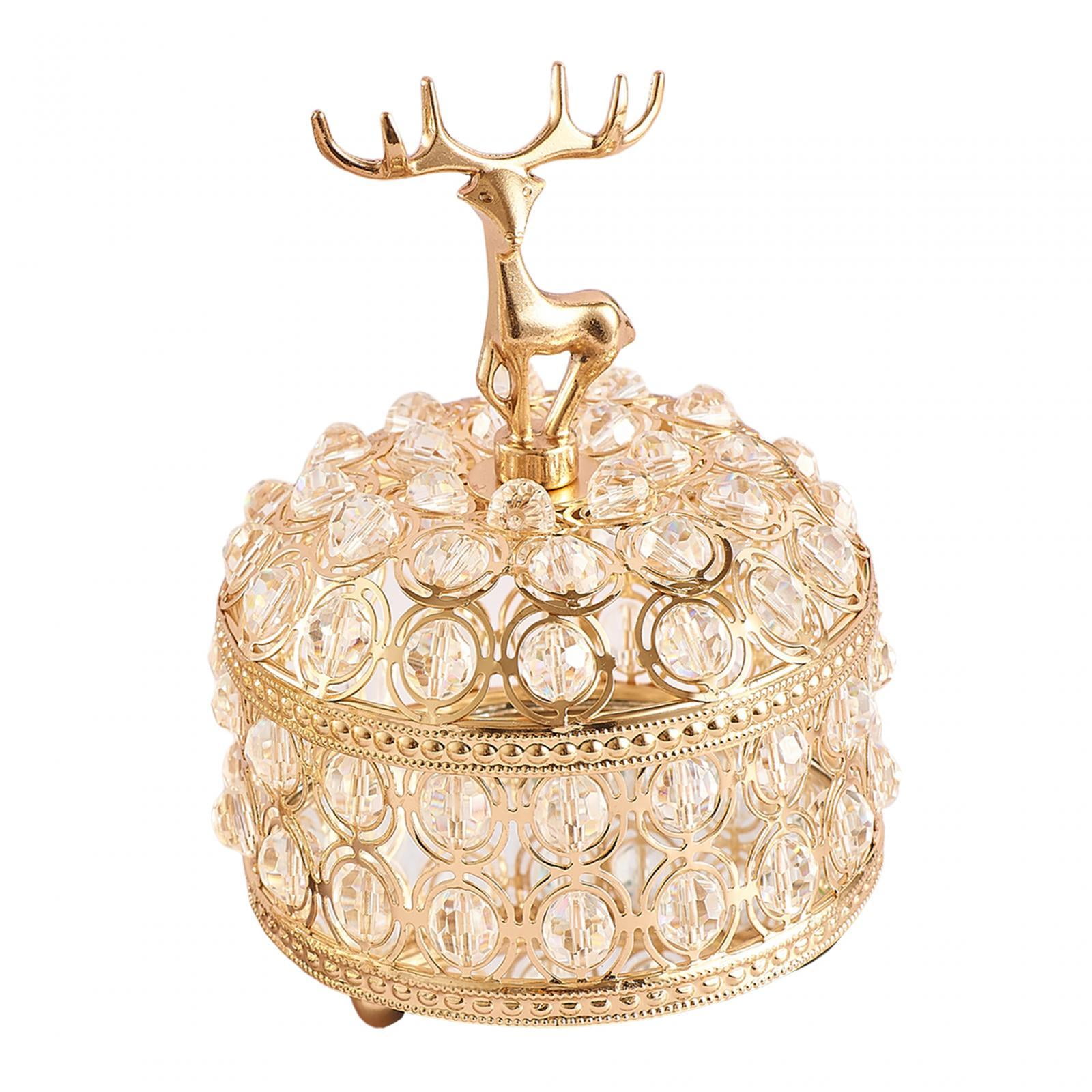 Crystal Jewelry Box Gold Trinket Box Decorative Treasure Case for Rings  Keepsake 10cmx9.5cm