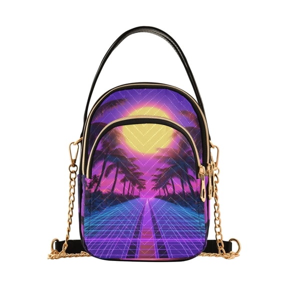 FORMRS Crossbody Bag for Women Quilted Travel Shoulder Cell Phone Purse with Chain Strap Handbag, Purple Neon Road