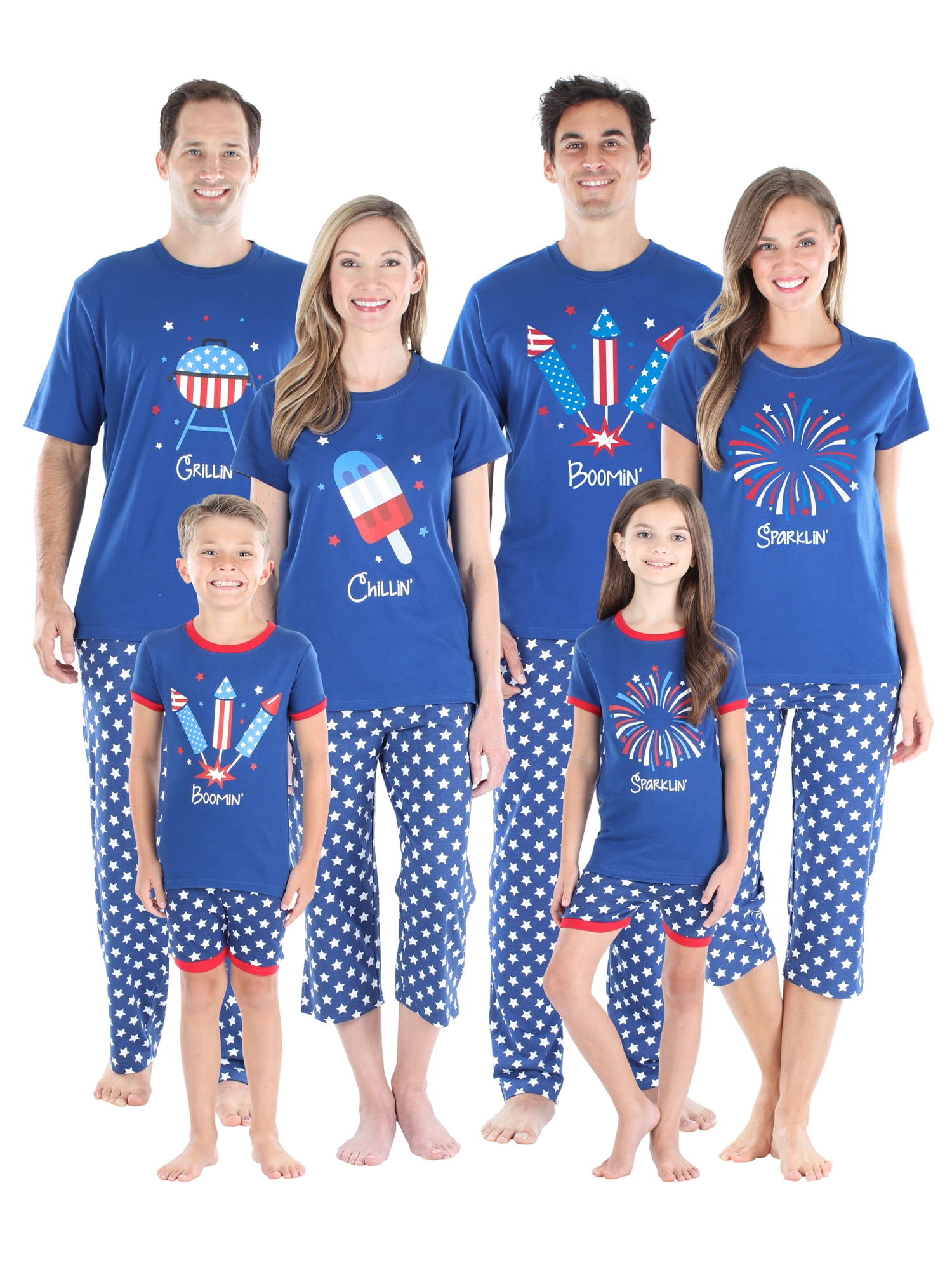 Family Matching Cotton Red, White, and Blue Pajama Set