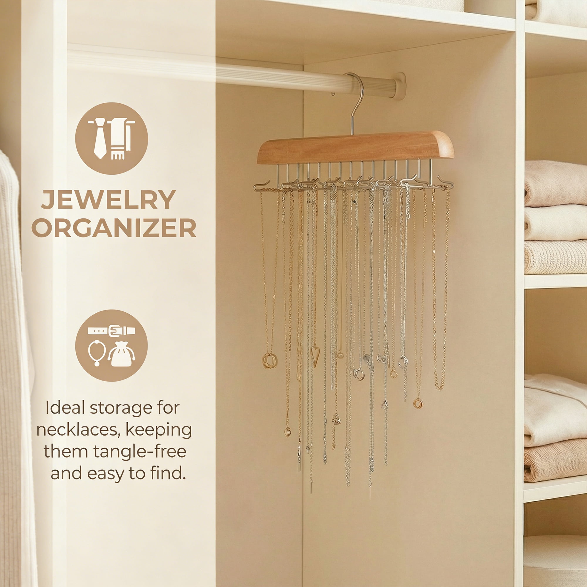 Unique Bargains 2Pcs Wood Tank Top Hangers For Closet Organizer Natural 16 Hooks