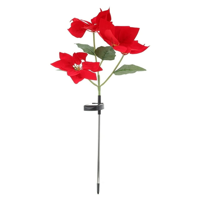 1Pc Solar-powered Poinsettia Christmas Flower Ground Insert Light Ornament (Red)
