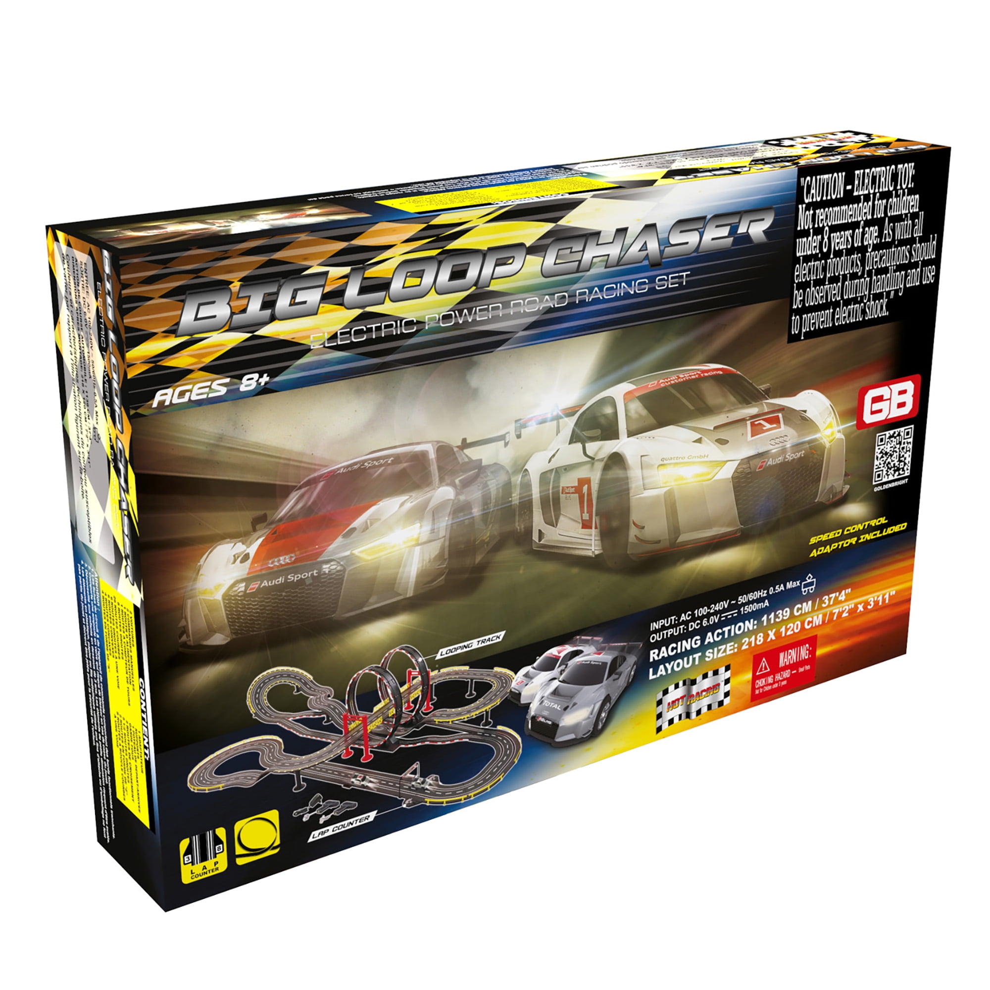 Golden Bright Big Loop Chaser Road Racing Slot Car Set Electric Powered 8-11 NEW 