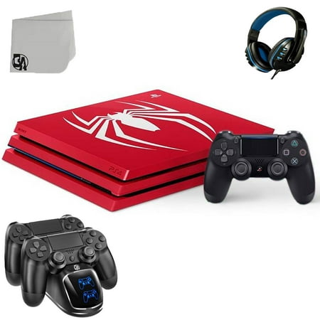 Sony PlayStation 4 Pro 1TB Gaming Console Spider-Man Limited Edition with Charging Dock Headset Bolt Axtion Used