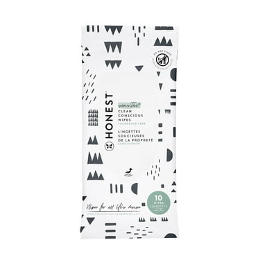 The Honest Company Clean Conscious Unscented Wipes Travel Size Over 99% Water, Compostable, Plant-Based, Baby Wipes | Hypoallergenic for Sensitive Skin,  Pattern Play, 10 each , 5 packs 50 total count