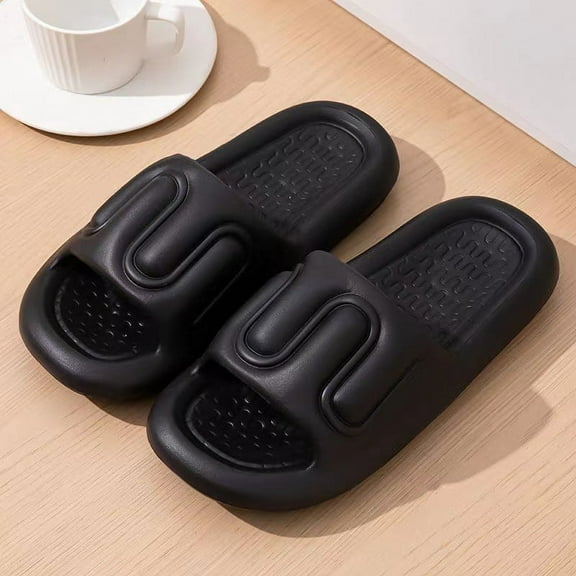 Nvzi-c Slippers for Women and Men Non Slip Quick Drying Shower Slides Bathroom Sandals ，Ultra Cushion ，Thick Sole（Size：42-43，Black）