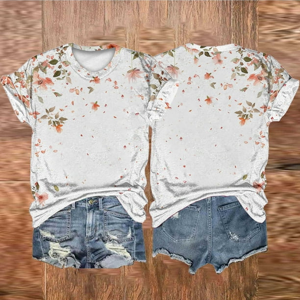 Fiudx Camisetas para Mujer Camiseta de Manga Corta con Cuello Redondo y Estampado Informal a La Moda para Mujer