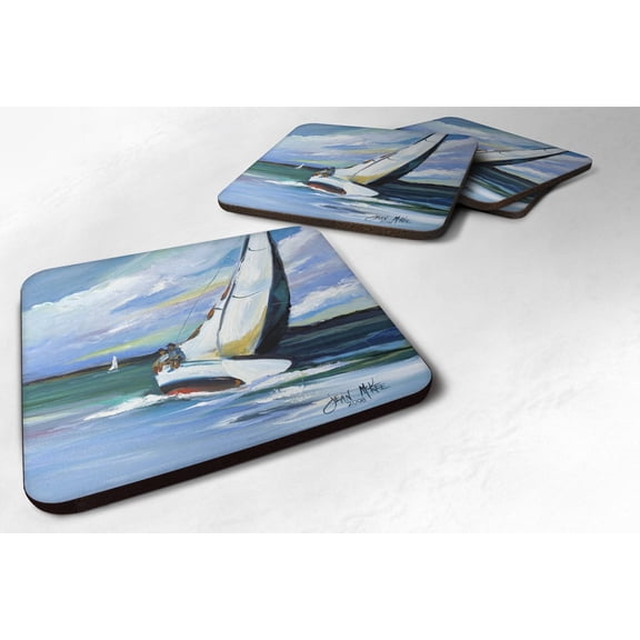 Carolines Treasures JMK1232FC Two and a Sailboat Foam Coaster Set of 4 3 1/2 x 3 1/2 multicolor