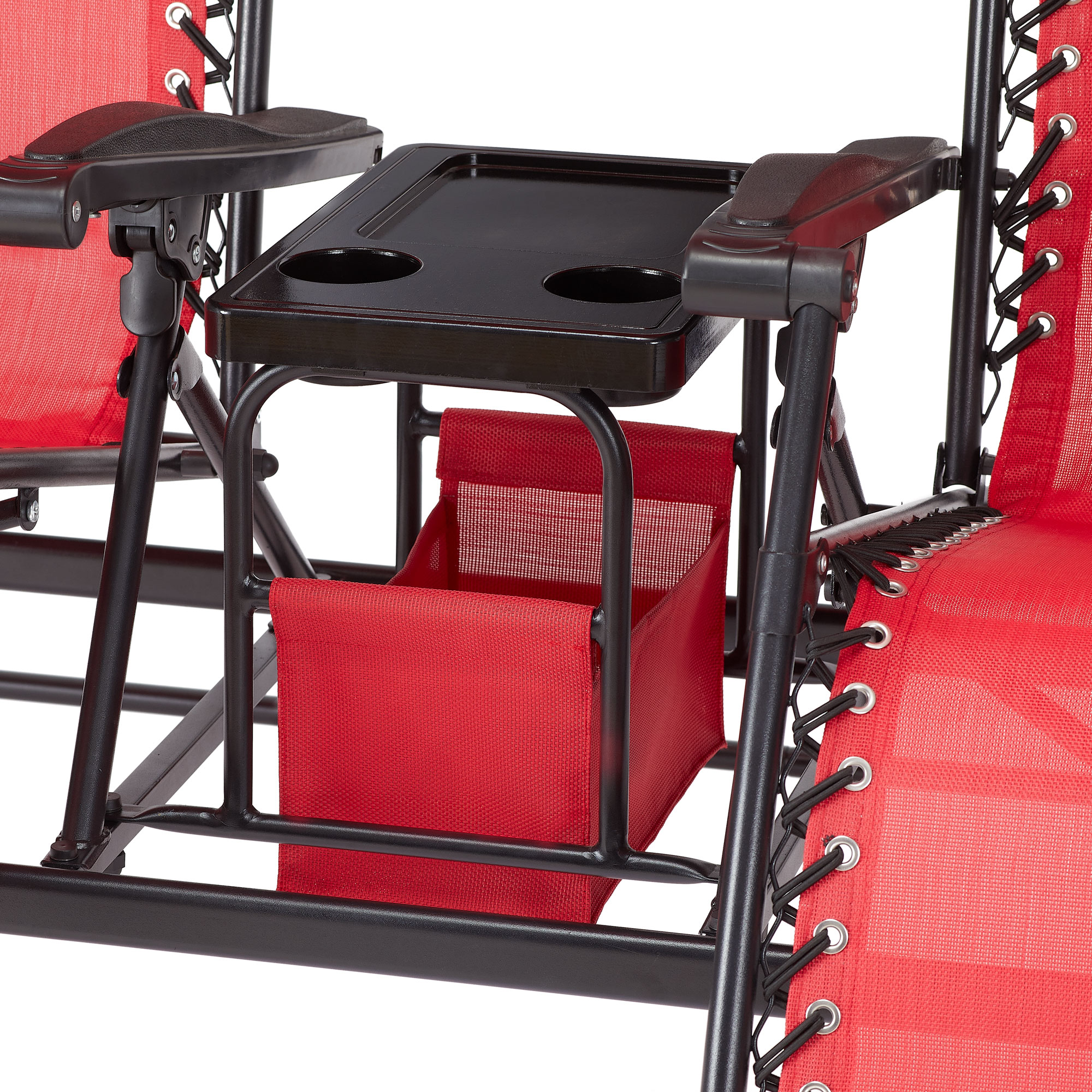 Mainstays 2-Seat Reclining Oversized Zero-Gravity Swing with Canopy and Center Storage Console, Red/Black - image 5 of 9