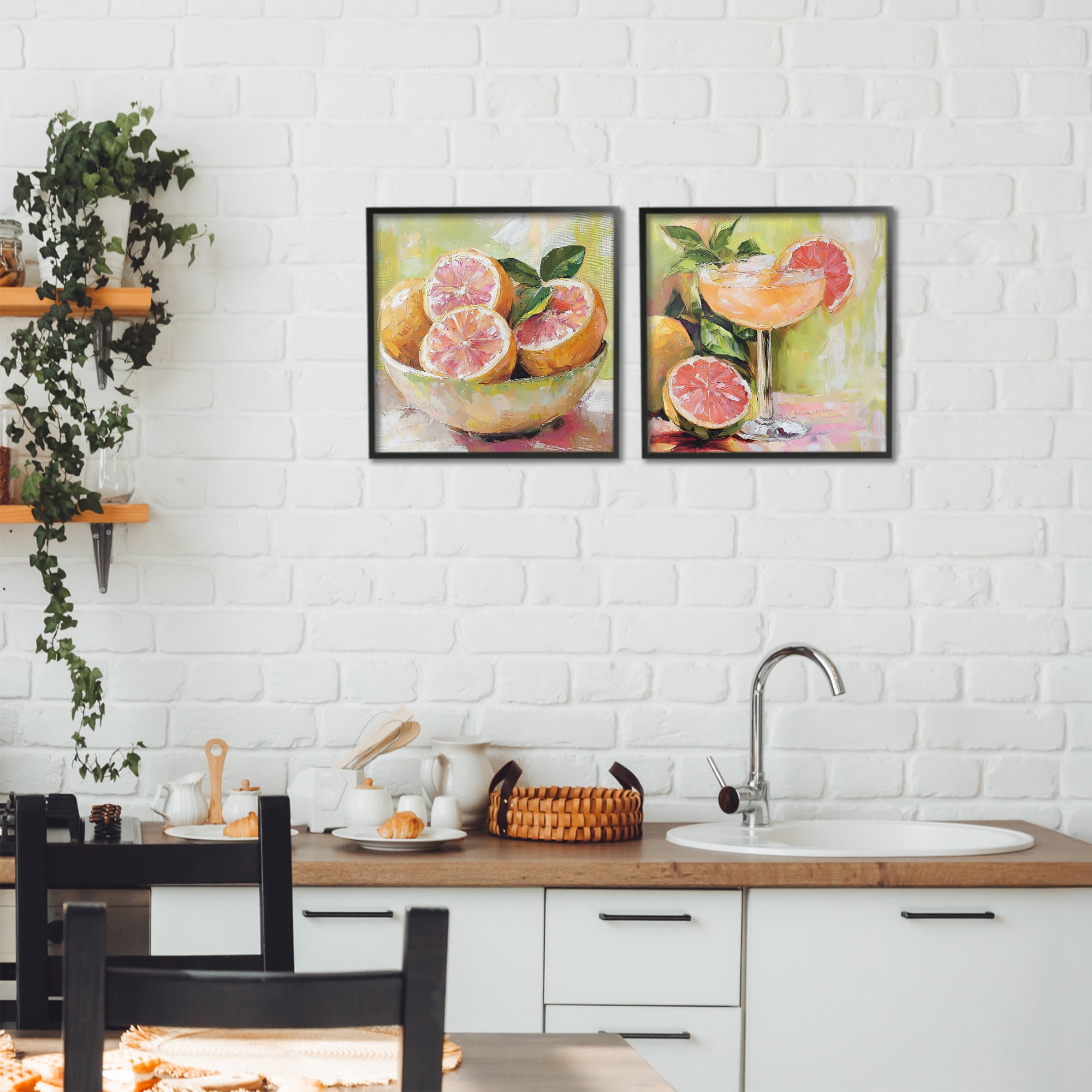 Stupell Industries Grapefruit Bowl & Cocktail 2 Piece Black Framed Giclee Art Set, design by Riley B