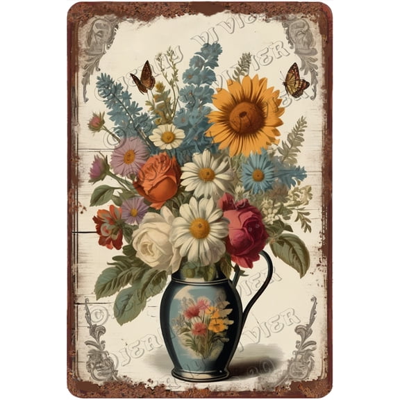 Floral Wild Flower Bouquet Farmhouse Metal Tin Sign Spring Flowers Wall Decor Funny Decoration for Home Kitchen Bar Garage Vintage Retro Poster Plaque Tin Signs 12"x8"