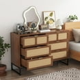 thumbnail image 5 of Rattan 6 Drawer Dresser Boho Dresser with Rattan Drawers Farmhouse Wood Storage Chest of Drawers for Bedroom, Living Room, Entryway, Walnut, 5 of 7
