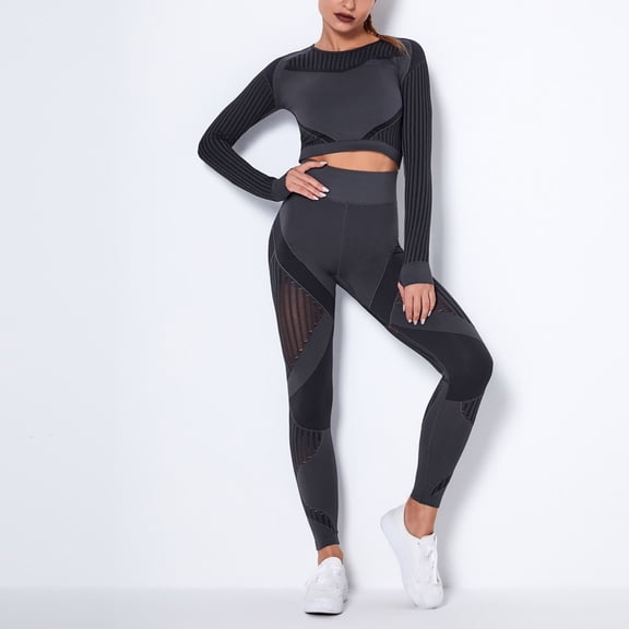 DailyTrove Women's Long Sleeve Sheer Mesh Tracksuit - Patterned, Sexy Style, Night Out & Club Wear,Dark Gray
