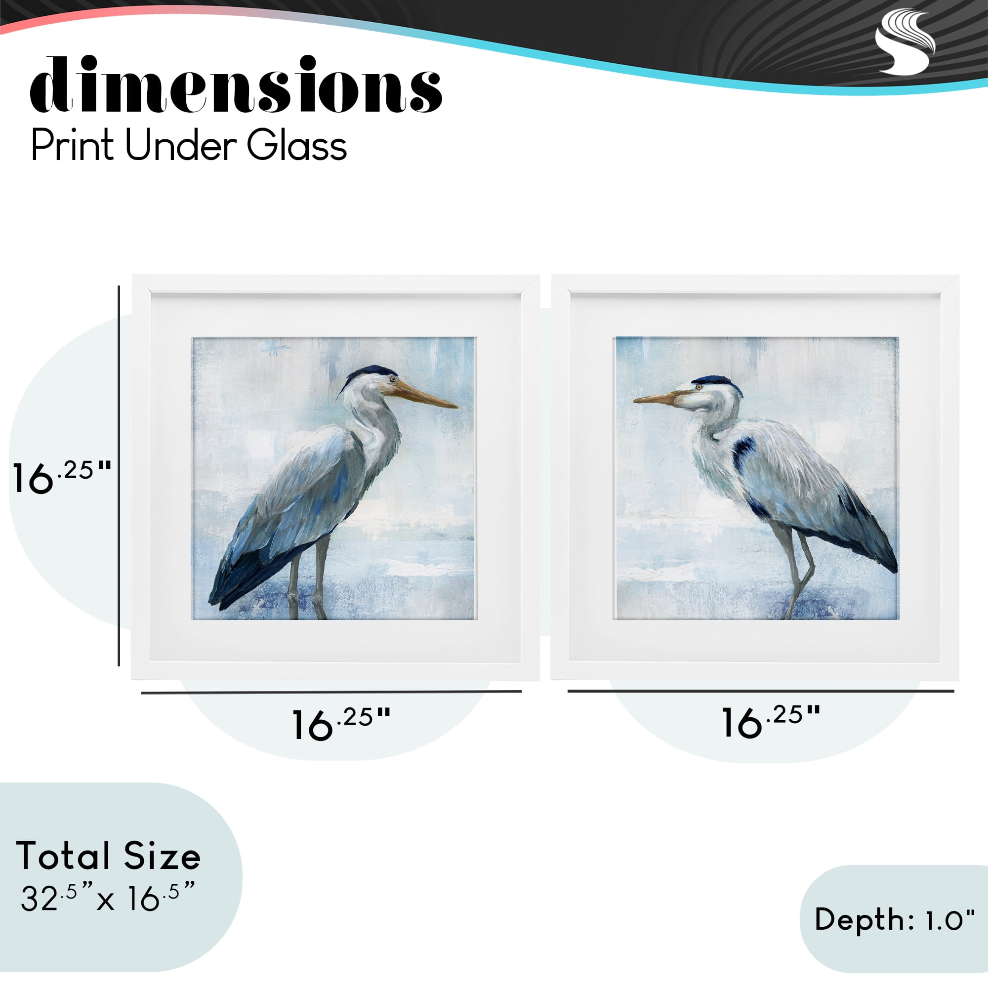 Stupell Industries Faded Blue Coastal Herons 2 Piece White Framed Print Under Glass Set, design by Nan