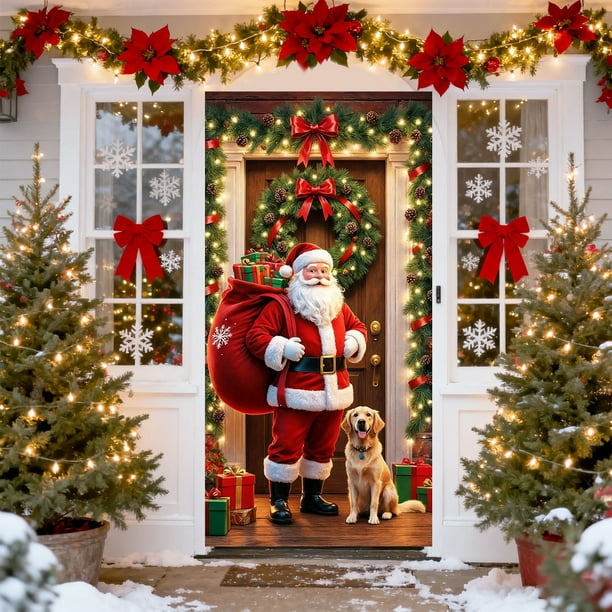 Cubierta de Puerta Navideña de 35 X 71 Pulgadas - Diseño de Papá Noel - Decoración Navideña para Puerta - Decoración para Festivales y Fiestas