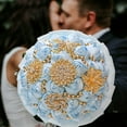 thumbnail image 3 of Bridal Wedding Bouquet Gold Rhinestone Brooch Bouquet for Bride Bridesmaid Quinceanera Satin Rose Artificial Flower Bouquet Wedding Ceremony Bridal Party Bouquet, 3 of 6