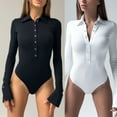 thumbnail image 5 of Womens Long Sleeve Lapel Collar Romper Button Down Bodysuit Jumpsuits Tops, 5 of 20