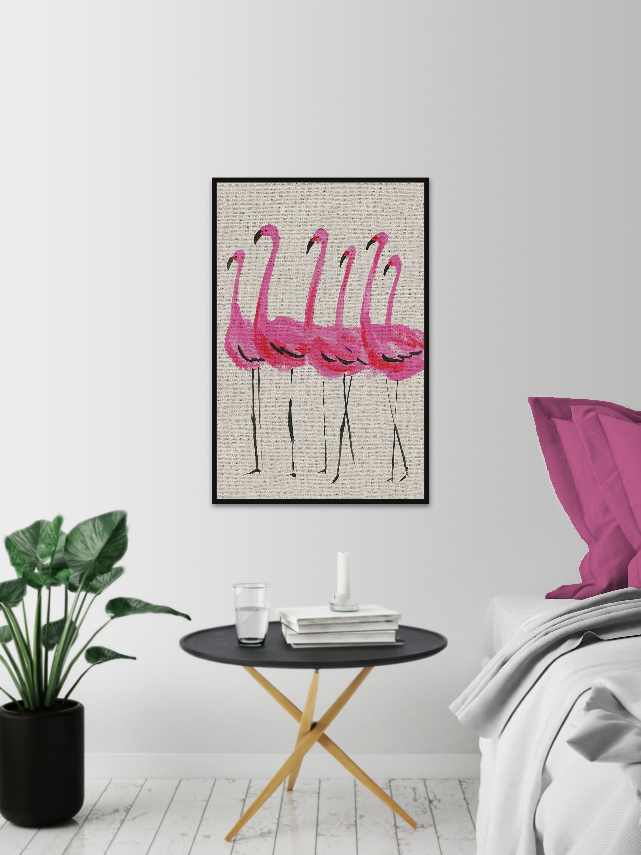 Flamants Roses Floater Framed Painting Print on Canvas
