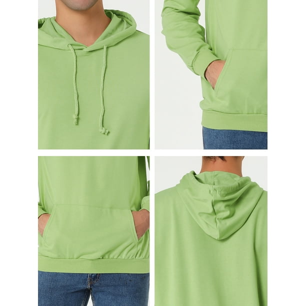 Unique Bargains Men s Hoodie Sweatshirt Long Sleeves Solid Drawstring Pullover M Light Green Walmart Business Supplies