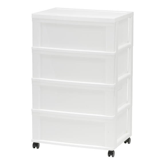 IRIS USA 4 Drawer Plastic Wide Storage Chest with 4 Casters, White/Natural