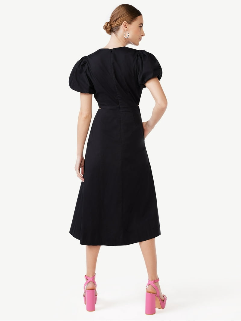 scoop women's cut out midi dress with puff sleeves Scoop Women's Cut Out Midi Dress with Puff Sleeves, Sizes XS-XXL