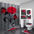 thumbnail image 1 of Ensemble de Rideau de Douche Papillon Rose Imperméable Rideau de Douche Couvercle de Toilette Tapis de Salle de Bain Rétro Ensemble, 1 of 7