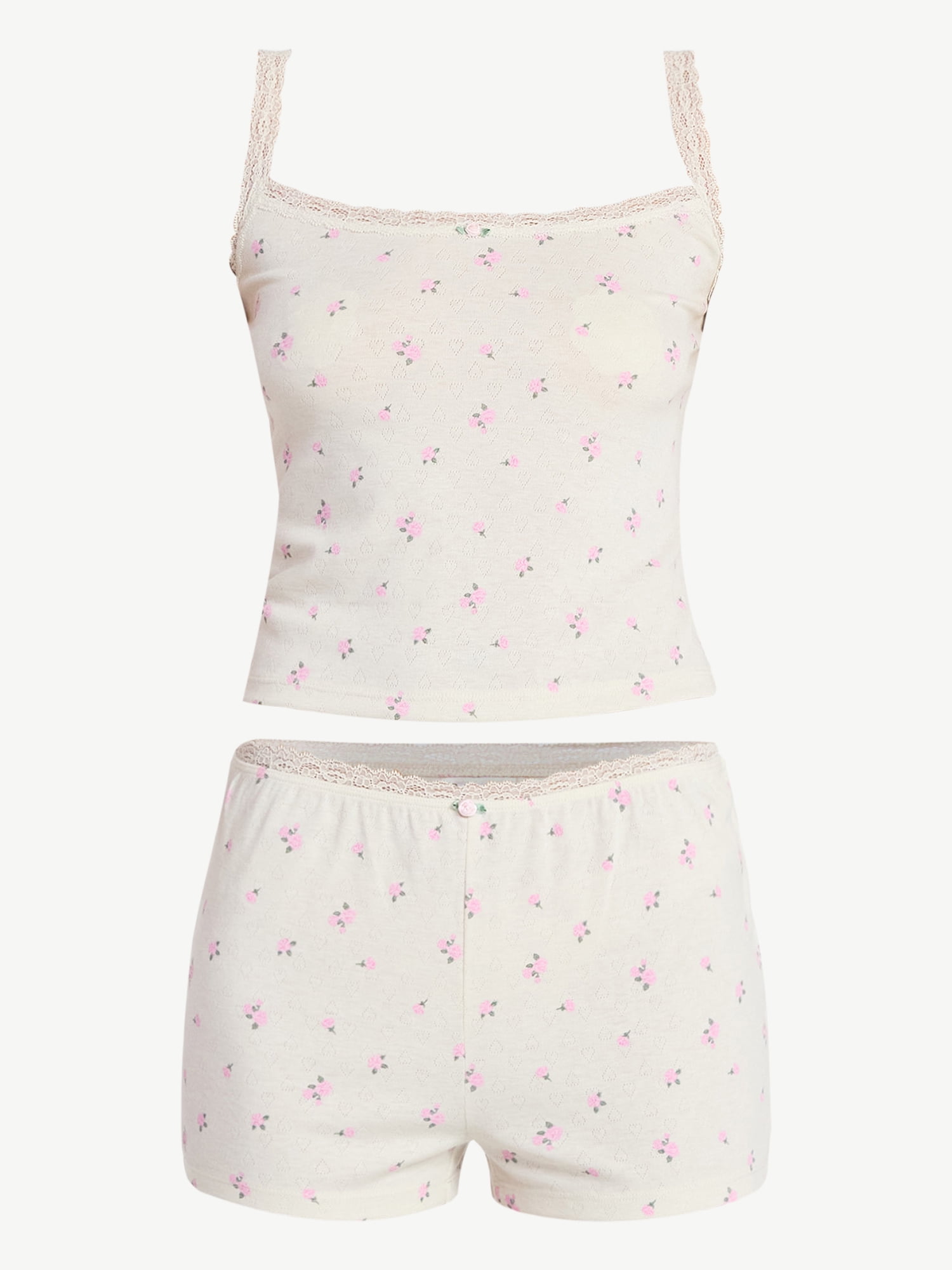 No Boundaries Sleep Pointelle Cami and Shorts Set, 2-Piece, Women’s XXS-3X