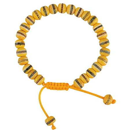 Tibetan Mala Embedded Medicine Wrist Mala for Meditation Handmade Draw String Silk Pouch (yellow medicine