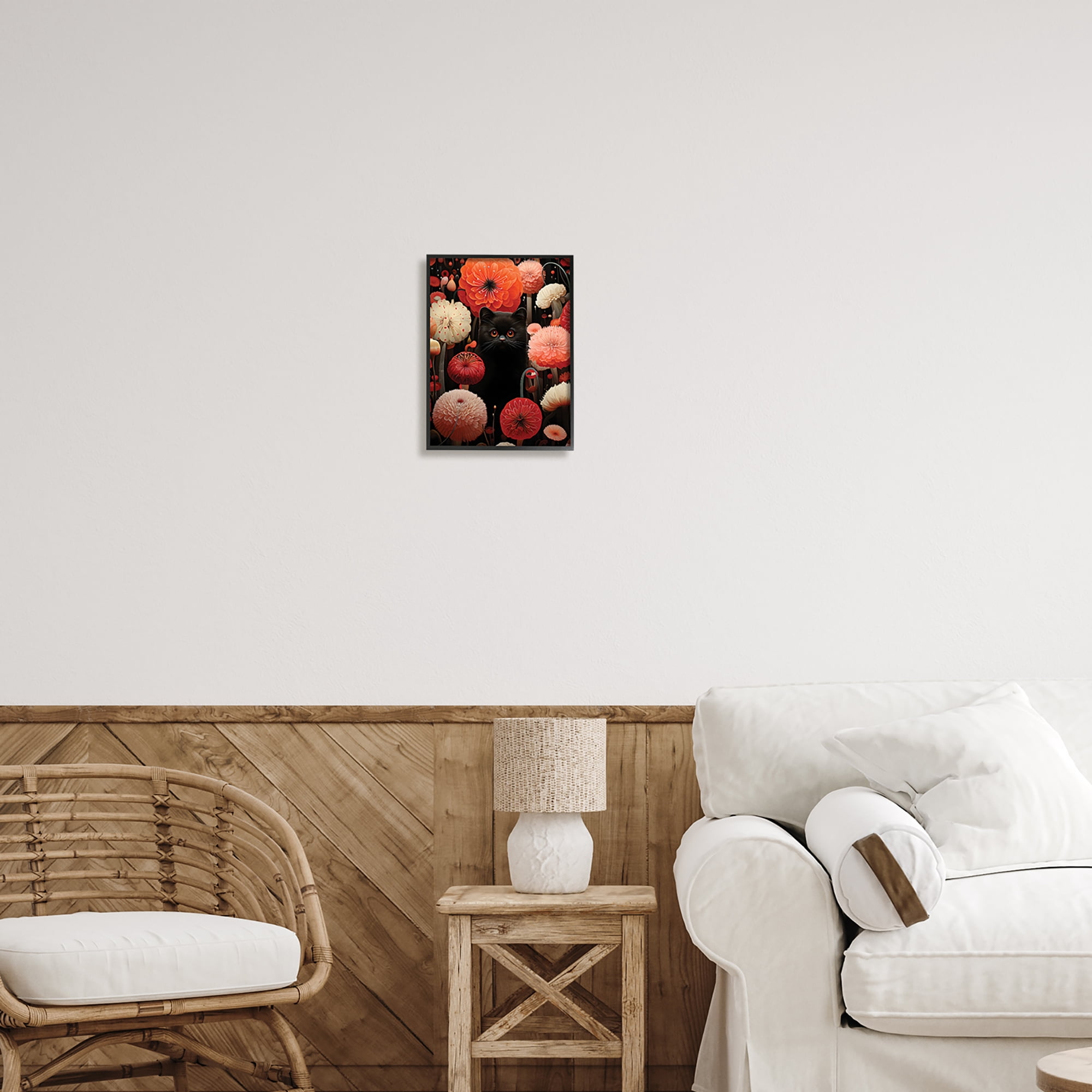 Stupell Industries Black Cat Among Dahlias Animals & Insects Painting Black Framed Art Print Wall Art, 11 x 14